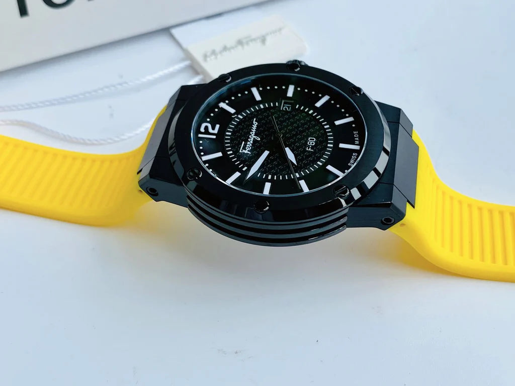 Men's Salvatore Ferragamo F-80 Yellow Rubber Strap Watch - SFHY01522